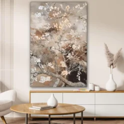 Canvas Schilderij 80x120 cm Amandelbloesem - Kunst - Van Gogh - Beige - Abstract