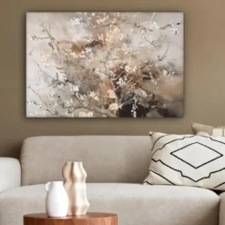Canvas Schilderij 90x60 cm Amandelbloesem - Kunst - Van Gogh - Beige - Abstract