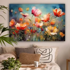 Canvas Schilderij 120x80 cm Bloemen - Watercolor - Kunst - Botanisch - Natuur