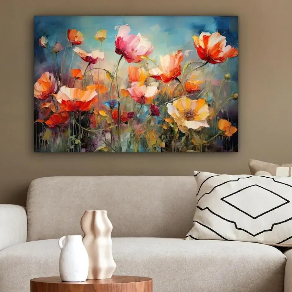 Canvas Schilderij 90x60 cm Bloemen - Watercolor - Kunst - Botanisch - Natuur