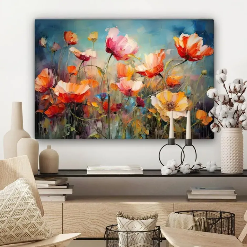 Canvas Schilderij 90x60 cm Bloemen - Watercolor - Kunst - Botanisch - Natuur