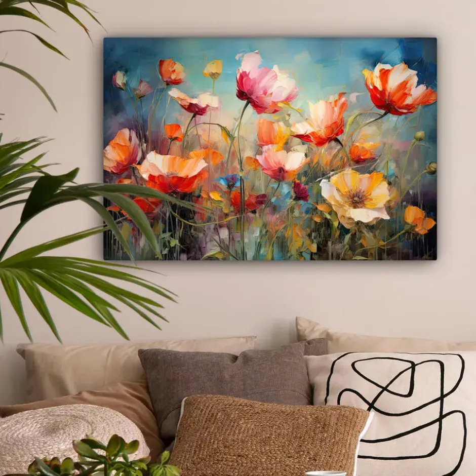 Canvas Schilderij 90x60 cm Bloemen - Watercolor - Kunst - Botanisch - Natuur