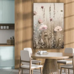 Canvas Schilderij 80x120 cm Bloemen - Roze - Modern - Beige
