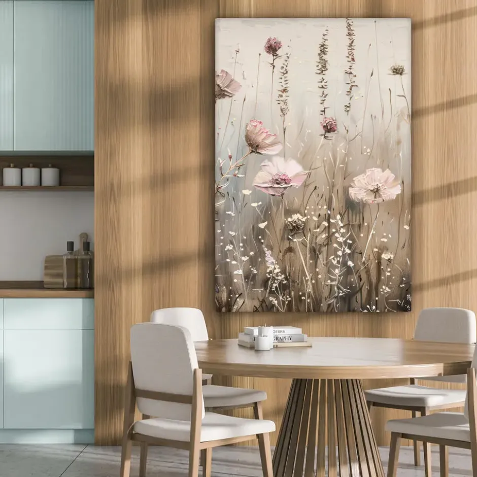 Canvas Schilderij 80x120 cm Bloemen - Roze - Modern - Beige