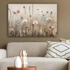 Canvas Schilderij 60x40 cm Bloemen - Roze - Modern - Beige