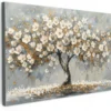 Canvas Schilderij 90x60 cm Boom - Bloemen - Wit - Natuur - Kunst