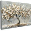 Canvas Schilderij 60x40 cm Boom - Bloemen - Wit - Natuur - Kunst