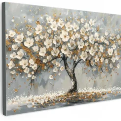 Canvas Schilderij 60x40 cm Boom - Bloemen - Wit - Natuur - Kunst
