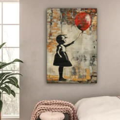Canvas Schilderij 80x120 cm Graffiti - Banksy - Meisje - Street art