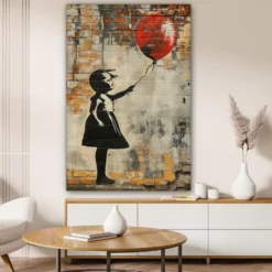 Canvas Schilderij 80x120 cm Graffiti - Banksy - Meisje - Street art