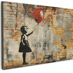 Canvas Schilderij 90x60 cm Graffiti - Banksy - Meisje - Street art