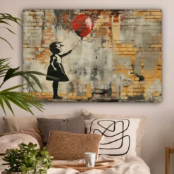 Canvas Schilderij 120x80 cm Graffiti - Banksy - Meisje - Street art