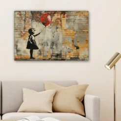 Canvas Schilderij 60x40 cm Graffiti - Banksy - Meisje - Street art