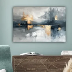Canvas Schilderij 60x40 cm Kunst - Grijs - Goud - Abstract