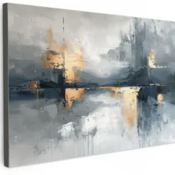 Canvas Schilderij 90x60 cm Kunst - Grijs - Goud - Abstract