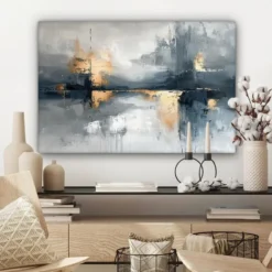 Canvas Schilderij 90x60 cm Kunst - Grijs - Goud - Abstract