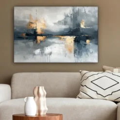 Canvas Schilderij 90x60 cm Kunst - Grijs - Goud - Abstract