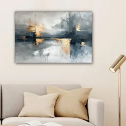 Canvas Schilderij 90x60 cm Kunst - Grijs - Goud - Abstract