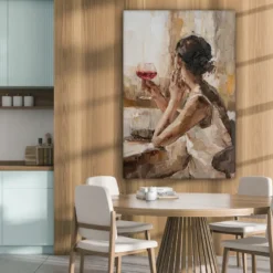 Canvas Schilderij 80x120 cm Olieverf - Vrouw - Wijn