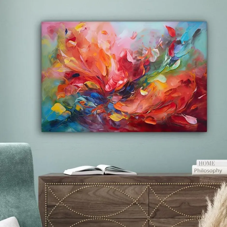 Canvas Schilderij 60x40 cm Olieverf - Kunst - Abstract - Kleurrijk