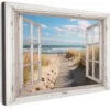Canvas Schilderij 120x80 cm Raam - Zee - Kust - Natuur - Doorkijk - Strand -