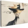 Canvas Schilderij 120x80 cm Vrouw - Hoed - Verf