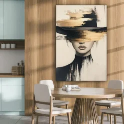Canvas Schilderij 80x120 cm Vrouw - Hoed - Verf