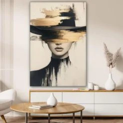 Canvas Schilderij 80x120 cm Vrouw - Hoed - Verf