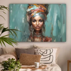 Canvas Schilderij 120x80 cm Vrouw - Kunst - Sieraden - Portret