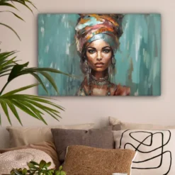 Canvas Schilderij 60x40 cm Vrouw - Kunst - Sieraden - Portret