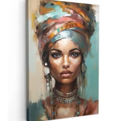 Canvas Schilderij 80x120 cm Vrouw - Kunst - Sieraden - Portret