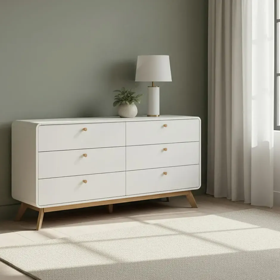 Cassie - Commode van 3+3 laden in witte spaanplaat