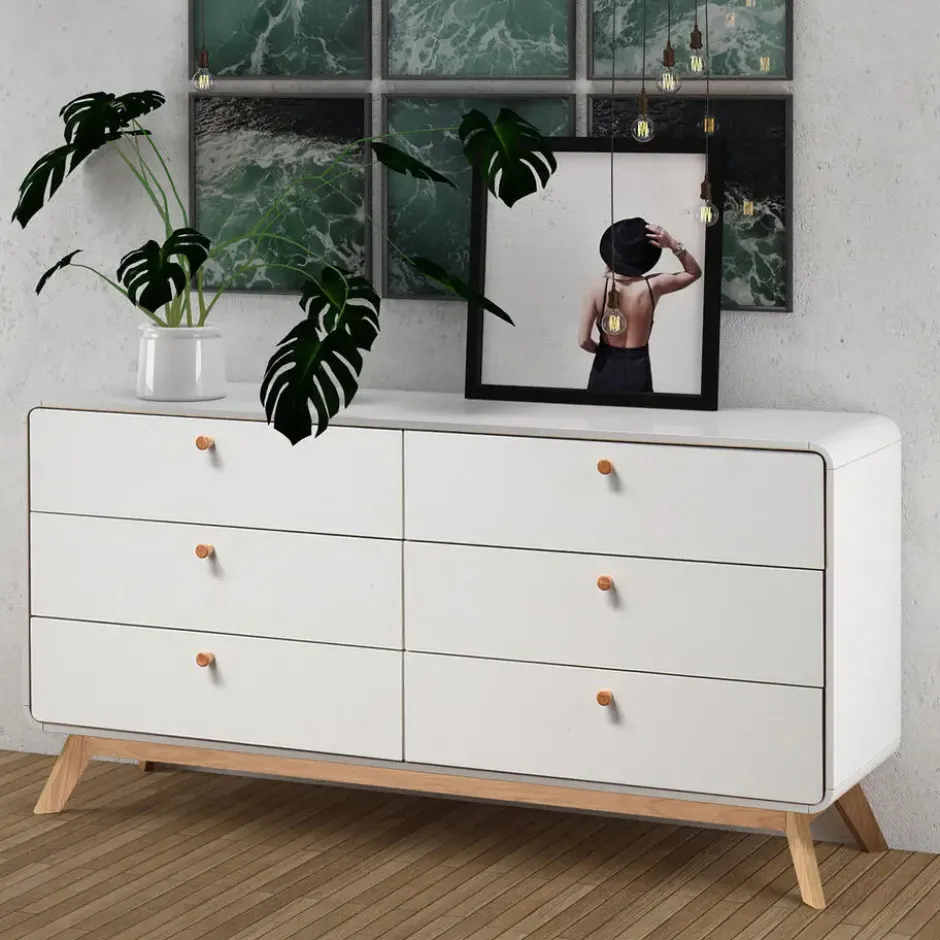 Cassie - Commode van 3+3 laden in witte spaanplaat