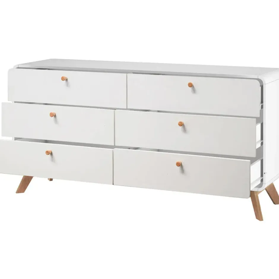 Cassie - Commode van 3+3 laden in witte spaanplaat