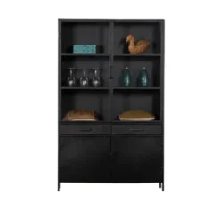 Cavetown vitrinekast Figue industrieel zwart 120x40x195cm