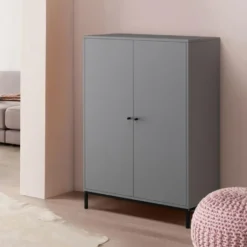Celine - Hoge kast met 2 grijze spaanplaatdeuren
