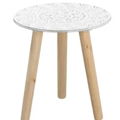 Cepewa Bijzettafel - rond - hout - wit en naturel - 30 cm