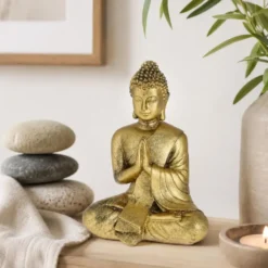 Cepewa Boeddha beeld - goud - binnen - polystone - 16 x 20 cm