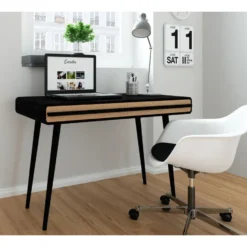 Chantal - Bureau met 2 lades in zwart en naturel spaanplaat
