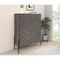 Charlene‑Buffetkast met 2 deuren, fishbone‑patroon, whiteoak look