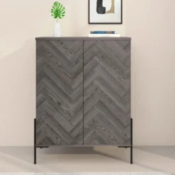 Charlene‑Buffetkast met 2 deuren, fishbone‑patroon, whiteoak look