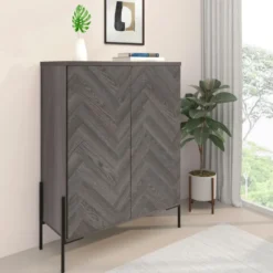Charlene‑Buffetkast met 2 deuren, fishbone‑patroon, whiteoak look