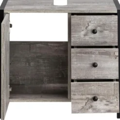 Chris - Onderkast 3 laden 1 deur beton/zwarte spaanplaat 60 cm
