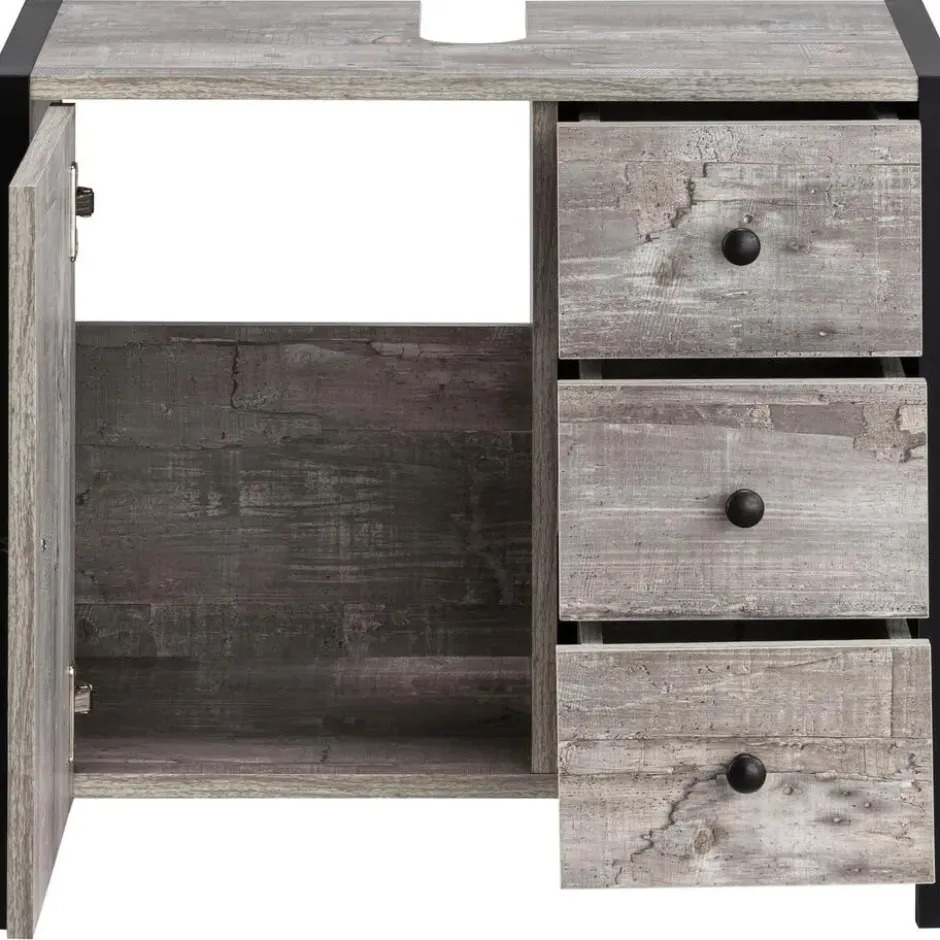 Chris - Onderkast 3 laden 1 deur beton/zwarte spaanplaat 60 cm