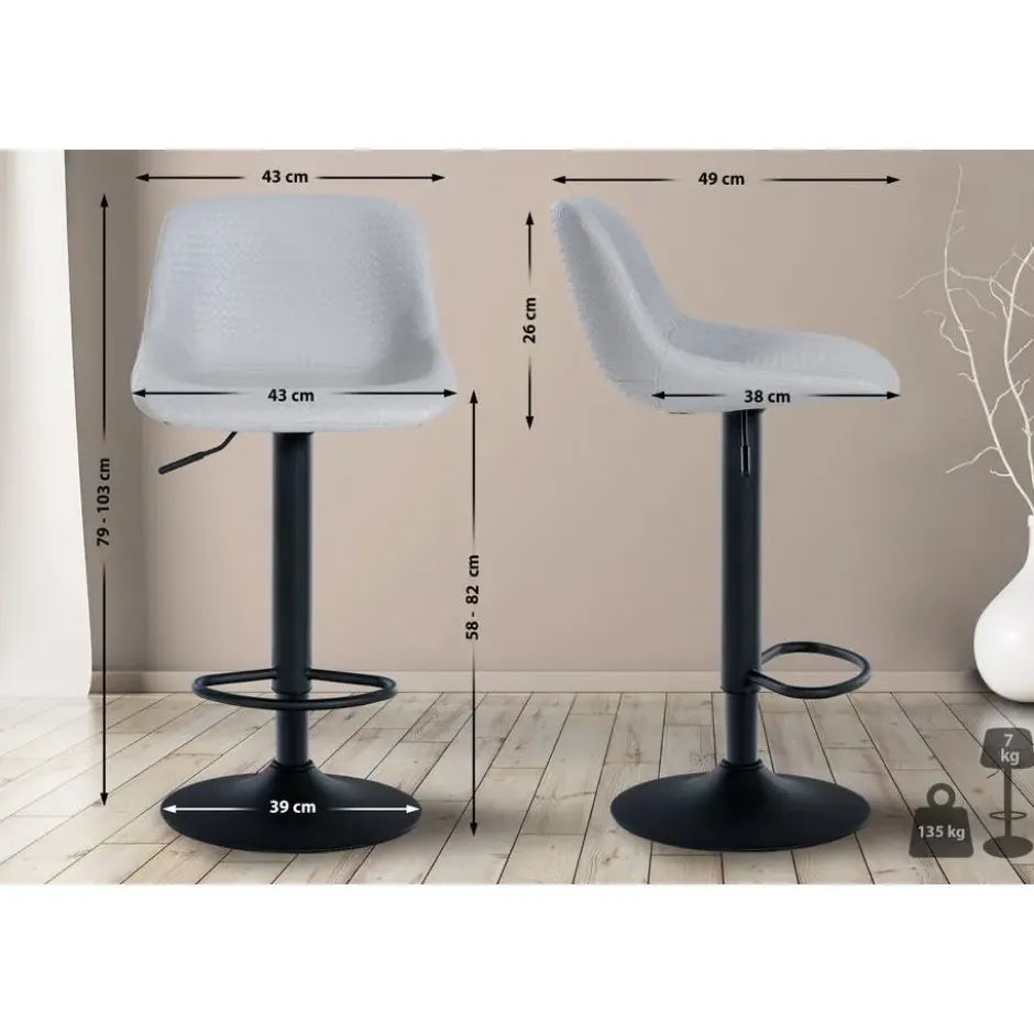 CLP Barkruk Loft zwart Frame - Kunstleer - grijs