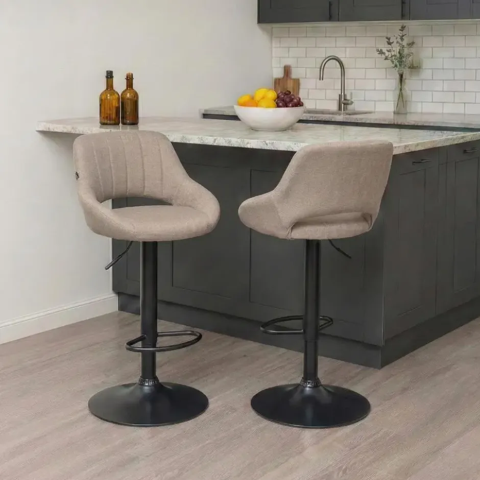 CLP Barkruk Milet zwart Frame - Stof - taupe