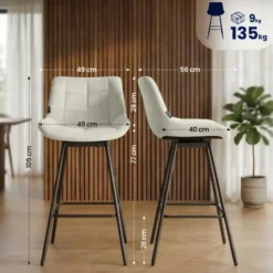 CLP Barkruk Weston zwart Frame - Fluweel - creme