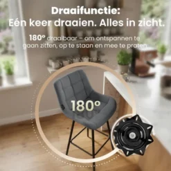 CLP Barkruk Weston zwart Frame - Kunstleer - grijs