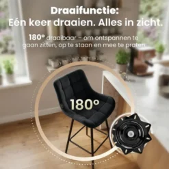 CLP Barkruk Weston zwart Frame - Fluweel - zwart