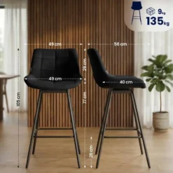 CLP Barkruk Weston zwart Frame - Fluweel - zwart